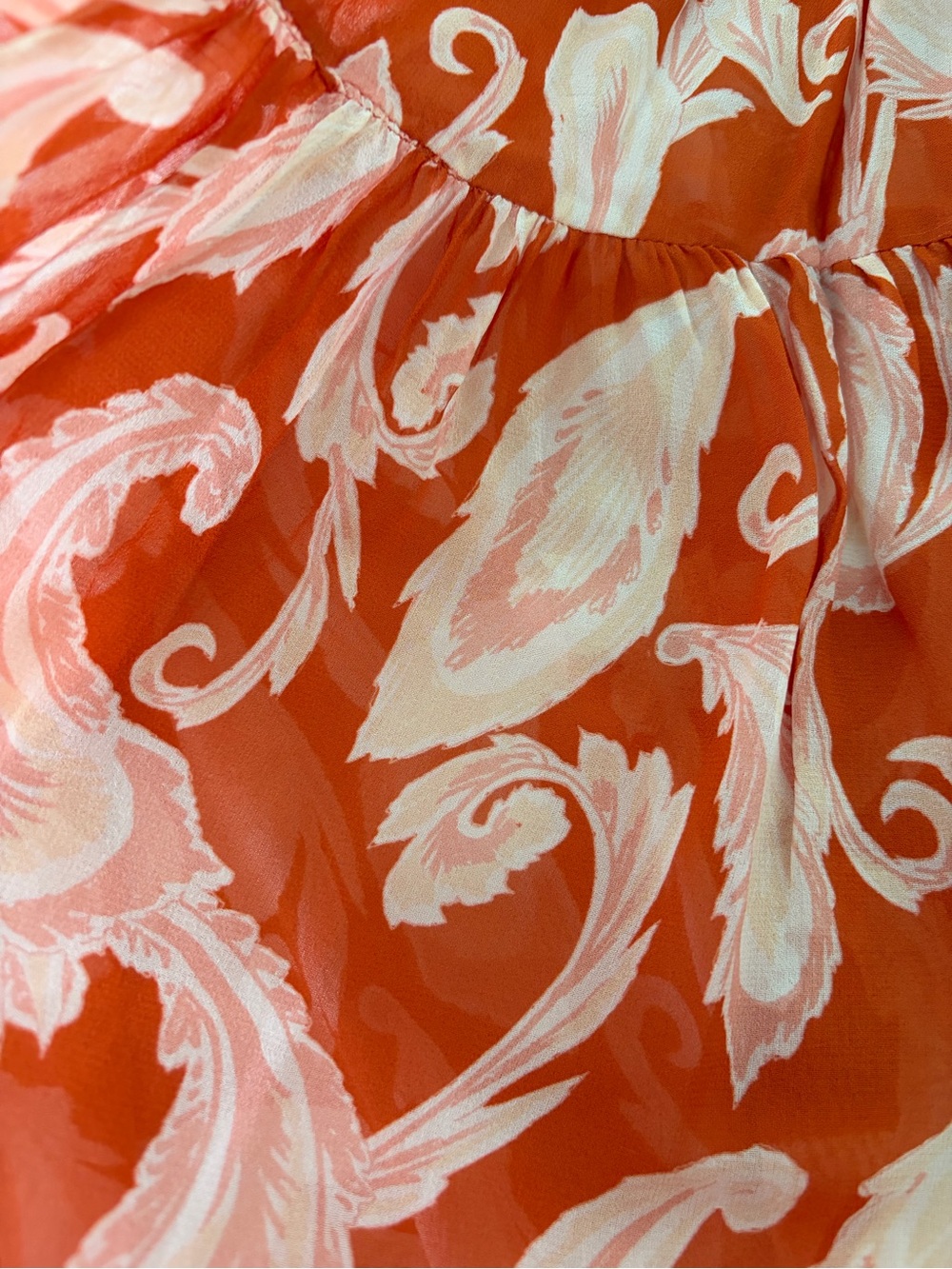 Strapless Orange & White High-Low Maxi Dress with Smocked Top - Picture 3 of 10